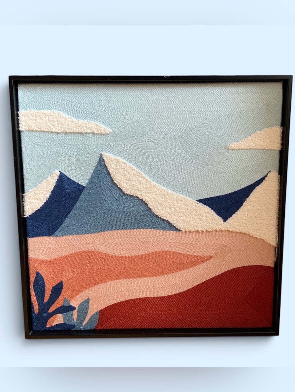 Textured Abstract Mountain Wall Art in Blue, Cream & Red